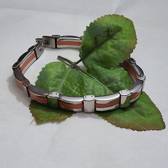 PIATELLA, NEW, MEN'S STAINLESS-STEEL BRACELET WITH ORANGE LINE DESIGN - Picture 5 of 6